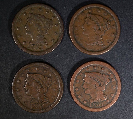 1851 VG, 53 FINE & 2-54 F/VF LARGE CENTS