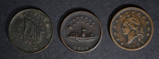 3-PATRIOTIC CIVIL WAR TOKENS: