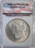 1890 MORGAN DOLLAR ANGS GRADED SUPERB GEM BU