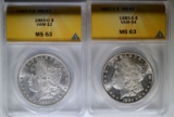 1880-S & 1885-O MORGAN DOLLARS, ANACS MS-63