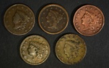 5 - LARGE CENTS G/VG; 1830, 1831, 1838,