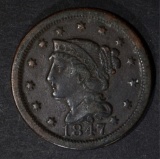 1847 LARGE CENT VERY FINE