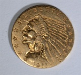 1911 $2.50 INDIAN GOLD, XF/AU
