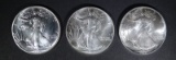 3-GEM BU+ 1986 AMERICAN SILVER EAGLES