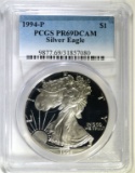 1994-P AMERICAN SILVER EAGLE, PCGS PR69 DCAM