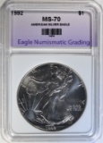 1992 AMERICAN SILVER EAGLE, ENG PERFECT GEM BU