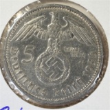 1936 A SILVER 5 MARKS NAZI GERMANY