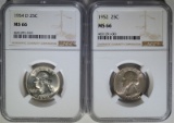 1952 & 54-D WASHINGTON QUARTERS, NGC MS-66