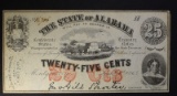 1863 TWENTY-FIVE CENTS STATE OF ALABAMA CH.CU