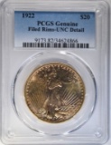 1922 $20 ST GAUDENS GOLD PCGS GENUINE