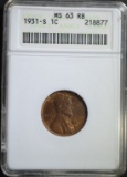 1931-S WHEAT CENT ANACS MS63 RB