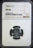 1943-S LINCOLN CENT, NGC MS-66