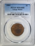 1864 2-CENT PIECE, PCGS MS-64 RB NICE COIN