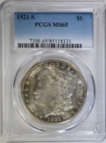 1921-S MORGAN DOLLAR, PCGS MS-65 COLOR!