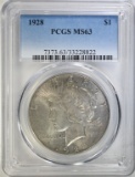 1928 PEACE DOLLAR, PCGS MS-63 KEY COIN