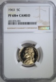 1963 JEFFERSON NICKEL, NGC PF-68* CAMEO