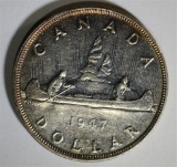 1947 CANADA SILVER DOLLAR BLUNT 7  AU/BU