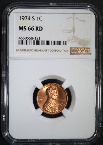 1974-S LINCOLN CENTS NGC MS66 RD