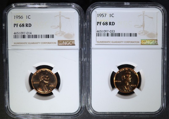 1956 & 1957 LINCOLN CENT  NGC PF68 RD