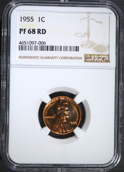 1955 LINCOLN CENT NGC PF68 RD