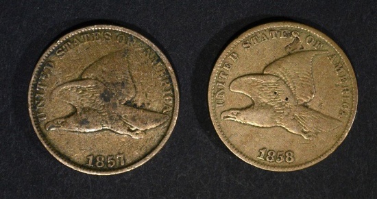 1857 & 1858 FLYING EAGLE CENTS, FINE