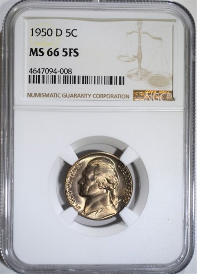 1950-D JEFFERSON NICKEL NGC MS66 5FS