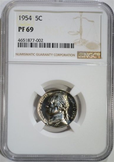 1954 JEFFERSON NICKEL, NGC PF-69