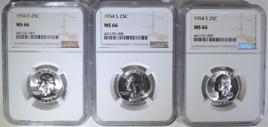 3-1954-S WASHINGTON QUARTERS, NGC MS-66