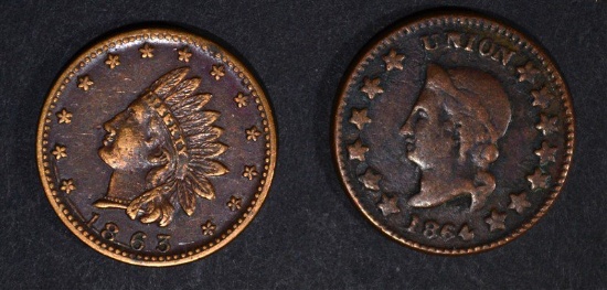 2-PATRIOTIC CIVIL WAR TOKENS