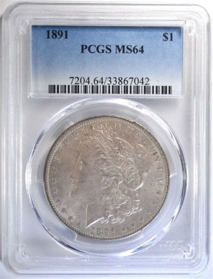 1891 MORGAN SILVER DOLLAR, PCGS MS-64