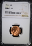 1944 LINCOLN CENT, NGC MS-67 RED