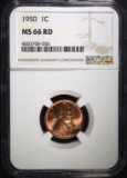 1950 LINCOLN CENT NGC MS66 RD