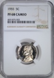 1955 JEFFERSON NICKEL, NGC PF-68 CAMEO