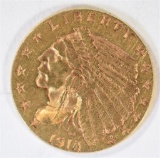 1913 $2.50 GOLD INDIAN, AU