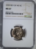 1939 REV of 40 JEFFERSON NICKEL NGC MS 67