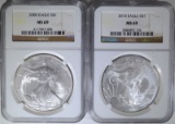 2010 & 2000 AMERICAN SILVER EAGLES NGC MS 69