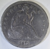 1871 SEATED DOLLAR, XF/AU