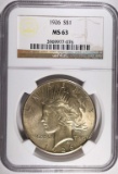 1926 PEACE DOLLAR, NGC MS-63 NICE