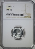 1943-S LINCOLN CENT, NGC MS-66