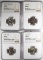 4-NGC GRADED MS-65 JEFFERSON NICKELS