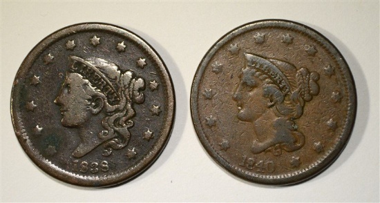 1838 & 1840 LARGE CENTS FINE+