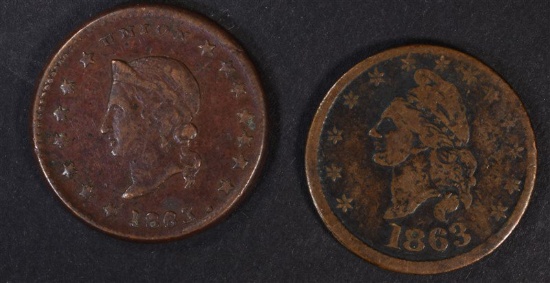 2-PATRIOTIC CIVIL WAR TOKENS