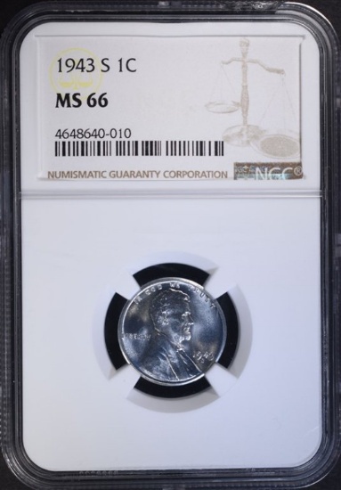 1943-S LINCOLN STEEL CENT, NGC MS-66