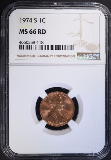 1974-S LINCOLN CENT NGC MS66 RD