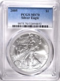 2005 AMERICAN SILVER EAGLE, PCGS MS-70