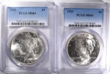 1922 & 1923 PEACE SILVER DOLLARS, PCGS, MS63