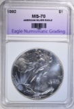 1992 AMERICAN SILVER EAGLE, ENG PERFECT GEM BU