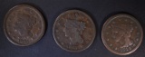 1843, 44 & 45 LARGE CENTS, VG