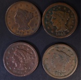 1843, 45, 46 & 47 LARGE CENTS, FINE