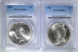 2- 1923 PEACE SILVER DOLLARS, PCGS MS-64